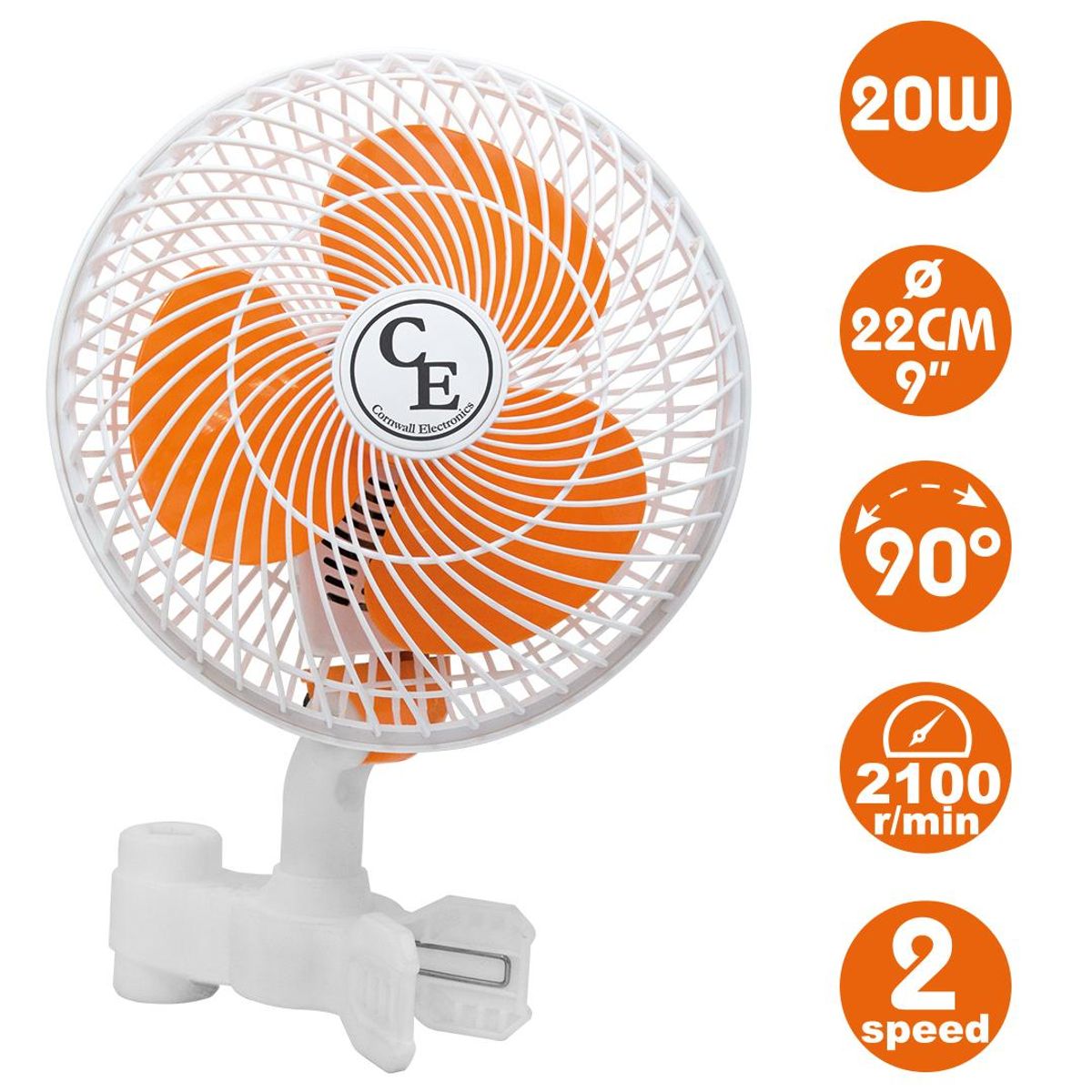 Oscillerende klipsvifte, 20cm, 20W, to hastigheter